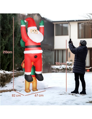 Outsunny 7FT Hanging Christmas Inflatable Santa with Dog, Christmas Blow Up Decoration with Built-in LED Lights for Garden, Indo