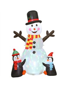 Outsunny 6FT Christmas Inflatables Snowman & Penguins with Built-in LED Lights and Flashing Projector Light, Blow Up Christmas I