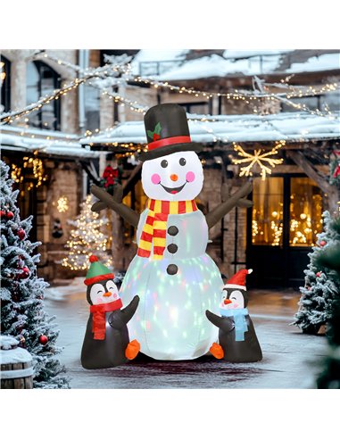 Outsunny 6FT Christmas Inflatables Snowman & Penguins with Built-in LED Lights and Flashing Projector Light, Blow Up Christmas I