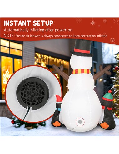 Outsunny 6FT Christmas Inflatables Snowman & Penguins with Built-in LED Lights and Flashing Projector Light, Blow Up Christmas I