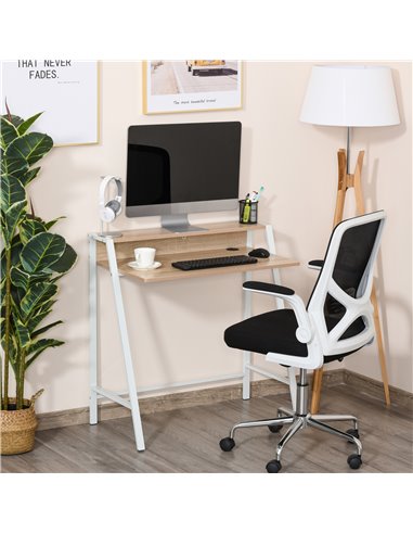 HOMCOM Writing Desk Computer Table Home Office PC Laptop Workstation Storage Shelf Color White and Oak