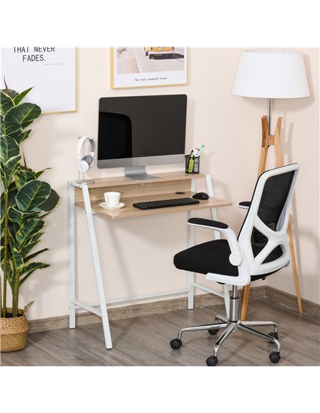 HOMCOM Writing Desk Computer Table Home Office PC Laptop Workstation Storage Shelf Color White and Oak - pic 20113 | FastDaddyshop