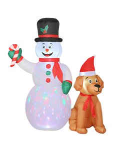 Outsunny 6FT Christmas Inflatables Snowman & Dog with Built-in LED Lights and Flashing Light, Blow Up Christmas Inflatable Decor
