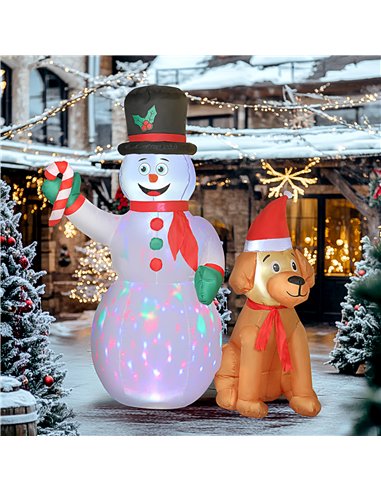 Outsunny 6FT Christmas Inflatables Snowman & Dog with Built-in LED Lights and Flashing Light, Blow Up Christmas Inflatable Decor