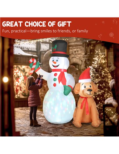 Outsunny 6FT Christmas Inflatables Snowman & Dog with Built-in LED Lights and Flashing Light, Blow Up Christmas Inflatable Decor