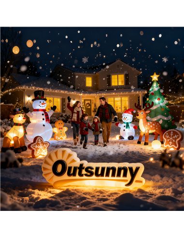 Outsunny 6FT Christmas Inflatables Snowman & Dog with Built-in LED Lights and Flashing Light, Blow Up Christmas Inflatable Decor