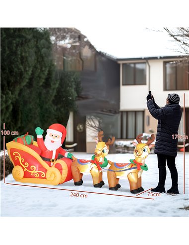 Outsunny 7.9ft Christmas Inflatable Santa on Sleigh with Two Reindeer, Outdoor Christmas Blow Up Decoration with Built-in LED Li