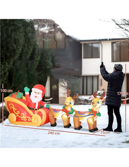 Outsunny 7.9ft Christmas Inflatable Santa on Sleigh with Two Reindeer, Outdoor Christmas Blow Up Decoration with Built-in LED Li - pic 201187 | FastDaddyshop