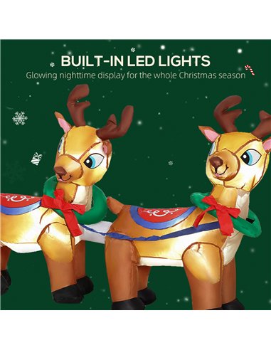 Outsunny 7.9ft Christmas Inflatable Santa on Sleigh with Two Reindeer, Outdoor Christmas Blow Up Decoration with Built-in LED Li