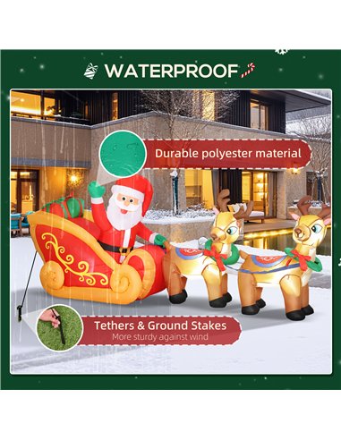 Outsunny 7.9ft Christmas Inflatable Santa on Sleigh with Two Reindeer, Outdoor Christmas Blow Up Decoration with Built-in LED Li