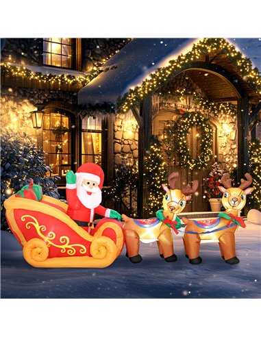 Outsunny 7.9ft Christmas Inflatable Santa on Sleigh with Two Reindeer, Outdoor Christmas Blow Up Decoration with Built-in LED Li