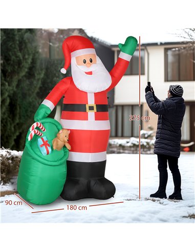 Outsunny 9ft/275 cm Christmas Inflatable Santa with Bear Sack, Giant Christmas Blow Up Decoration with Built-in LED Lights for G