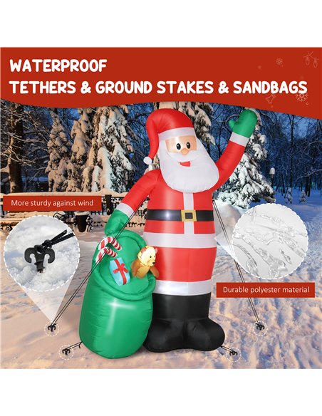 Outsunny 9ft/275 cm Christmas Inflatable Santa with Bear Sack, Giant Christmas Blow Up Decoration with Built-in LED Lights for G - pic 201199 | FastDaddyshop