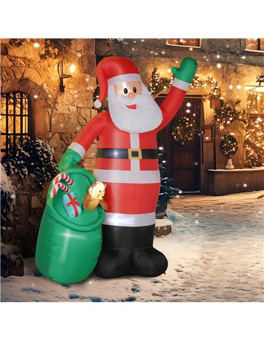 Outsunny 9ft/275 cm Christmas Inflatable Santa with Bear Sack, Giant Christmas Blow Up Decoration with Built-in LED Lights for G