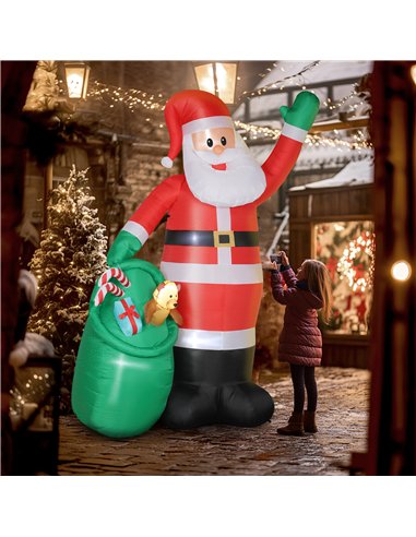 Outsunny 9ft/275 cm Christmas Inflatable Santa with Bear Sack, Giant Christmas Blow Up Decoration with Built-in LED Lights for G