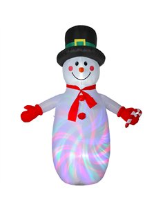 Outsunny 8FT Christmas Inflatable Outdoor Decoration with Dynamic Disco & LED Lights, Self-Inflating Christmas Blow Up Snowman f