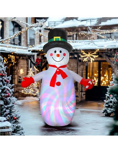Outsunny 8FT Christmas Inflatable Outdoor Decoration with Dynamic Disco & LED Lights, Self-Inflating Christmas Blow Up Snowman f