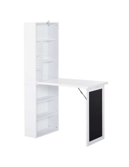 HOMCOM Wall Mount Fold-out Convertible Writing Desk with Blackboard, Side Shelf, White - pic 20123 | FastDaddyshop