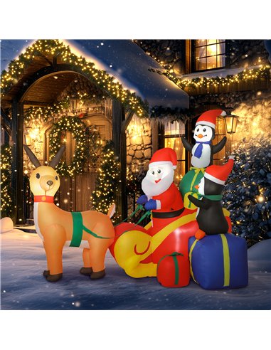 Outsunny 6ft Inflatable Santa Sleigh Decoration, with Accessories