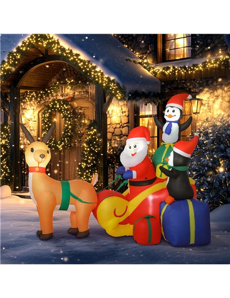 Outsunny 6ft Inflatable Santa Sleigh Decoration, with Accessories - pic 201236 | FastDaddyshop