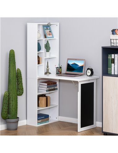 HOMCOM Fold-out Convertible Writing Desk Wall Mount Cabinet with Blackboard and Side Shelf Multi-Function Home Office Workstatio