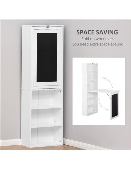 HOMCOM Wall Mount Fold-out Convertible Writing Desk with Blackboard, Side Shelf, White - pic 20126 | FastDaddyshop
