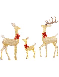 Outsunny Lighted Reindeer Christmas Decorations Outdoor, 3-Piece Light Up Deer Family Set of 3 with 283 LED Lights for Indoor, L