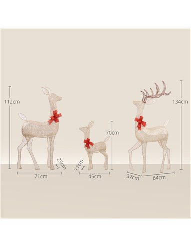 Outsunny Lighted Reindeer Christmas Decorations Outdoor, 3-Piece Light Up Deer Family Set of 3 with 283 LED Lights for Indoor, L