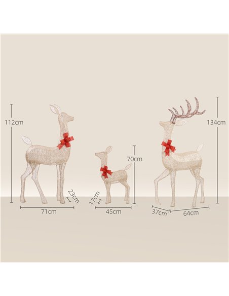 Outsunny Lighted Reindeer Christmas Decorations Outdoor, 3-Piece Light Up Deer Family Set of 3 with 283 LED Lights for Indoor, L - pic 201277 | FastDaddyshop