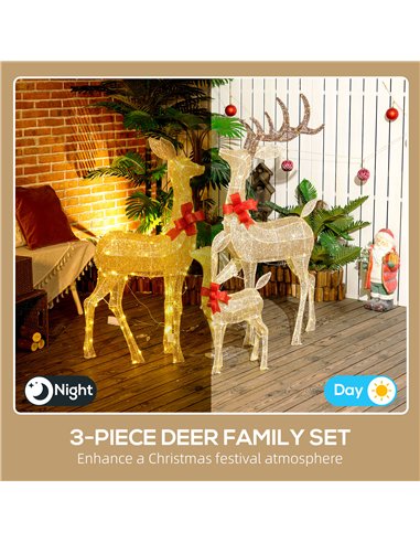 Outsunny Lighted Reindeer Christmas Decorations Outdoor, 3-Piece Light Up Deer Family Set of 3 with 283 LED Lights for Indoor, L