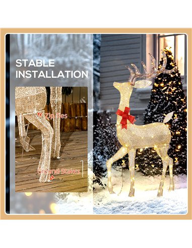 Outsunny Lighted Reindeer Christmas Decorations Outdoor, 3-Piece Light Up Deer Family Set of 3 with 283 LED Lights for Indoor, L