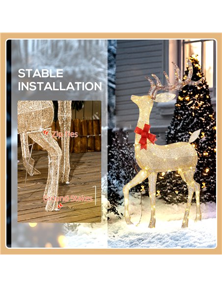 Outsunny Lighted Reindeer Christmas Decorations Outdoor, 3-Piece Light Up Deer Family Set of 3 with 283 LED Lights for Indoor, L - pic 201281 | FastDaddyshop