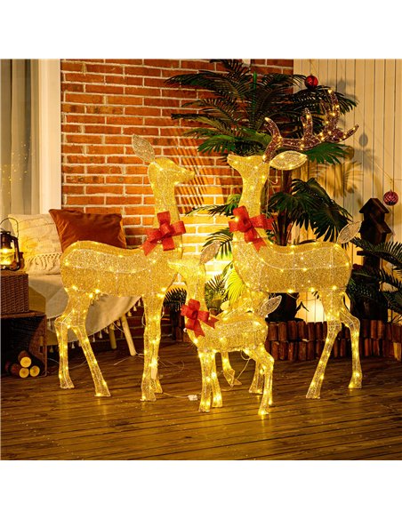 Outsunny Lighted Reindeer Christmas Decorations Outdoor, 3-Piece Light Up Deer Family Set of 3 with 283 LED Lights for Indoor, L - pic 201283 | FastDaddyshop