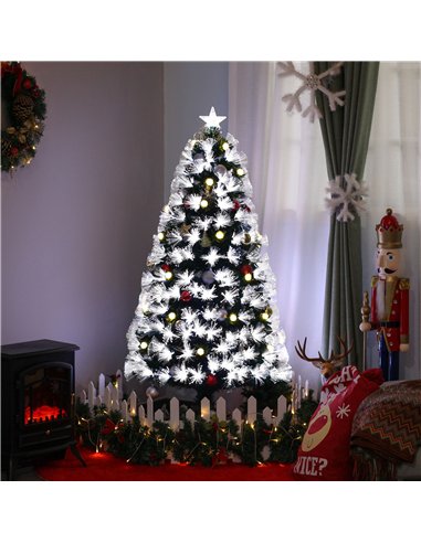 HOMCOM 5ft White Light Artificial Christmas Tree w/ 180 LEDs Star Topper Tri-Base Full Bodied Seasonal Decoration Pre-Lit Home