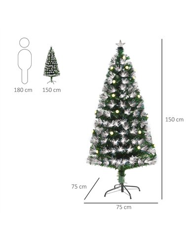 HOMCOM 5ft White Light Artificial Christmas Tree w/ 180 LEDs Star Topper Tri-Base Full Bodied Seasonal Decoration Pre-Lit Home