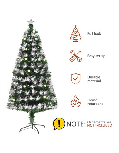 HOMCOM 5ft White Light Artificial Christmas Tree w/ 180 LEDs Star Topper Tri-Base Full Bodied Seasonal Decoration Pre-Lit Home