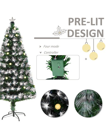 HOMCOM 5ft White Light Artificial Christmas Tree w/ 180 LEDs Star Topper Tri-Base Full Bodied Seasonal Decoration Pre-Lit Home - pic 201289 | FastDaddyshop