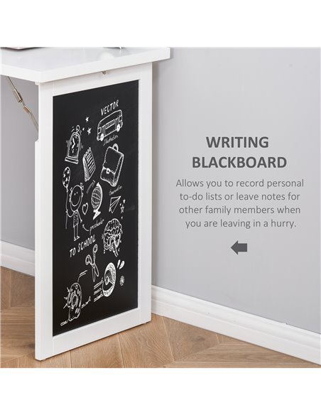 HOMCOM Wall Mount Fold-out Convertible Writing Desk with Blackboard, Side Shelf, White - pic 20129 | FastDaddyshop