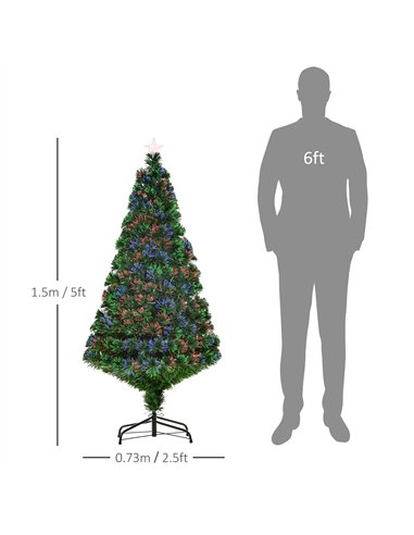 HOMCOM 5FT Pre-Lit Fibre Optic Artificial Christmas Tree Holiday Xmas Décor with Tree Topper Multi-Colour