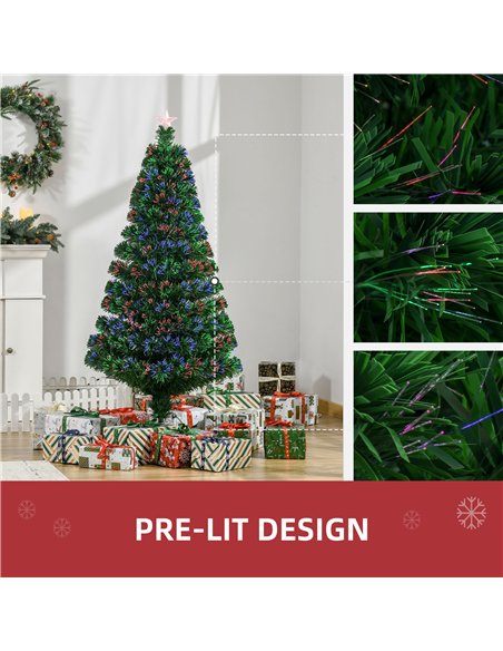 HOMCOM 5FT Pre-Lit Fibre Optic Artificial Christmas Tree Holiday Xmas Décor with Tree Topper Multi-Colour - pic 201297 | FastDaddyshop
