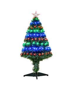 HOMCOM 3 Feet Prelit Artificial Christmas Tree with Multi-Coloured Fiber Optic LED Light, Holiday Home Xmas Decoration, Green