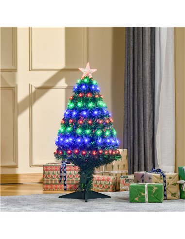 HOMCOM 3 Feet Prelit Artificial Christmas Tree with Multi-Coloured Fiber Optic LED Light, Holiday Home Xmas Decoration, Green