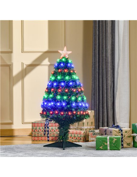 HOMCOM 3 Feet Prelit Artificial Christmas Tree with Multi-Coloured Fiber Optic LED Light, Holiday Home Xmas Decoration, Green - pic 201303 | FastDaddyshop
