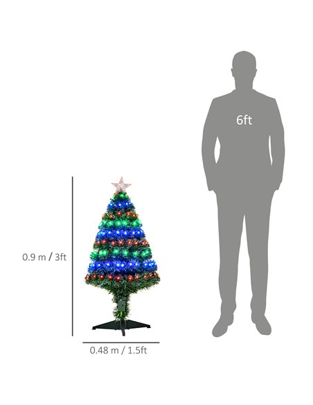 HOMCOM 3 Feet Prelit Artificial Christmas Tree with Multi-Coloured Fiber Optic LED Light, Holiday Home Xmas Decoration, Green - pic 201304 | FastDaddyshop
