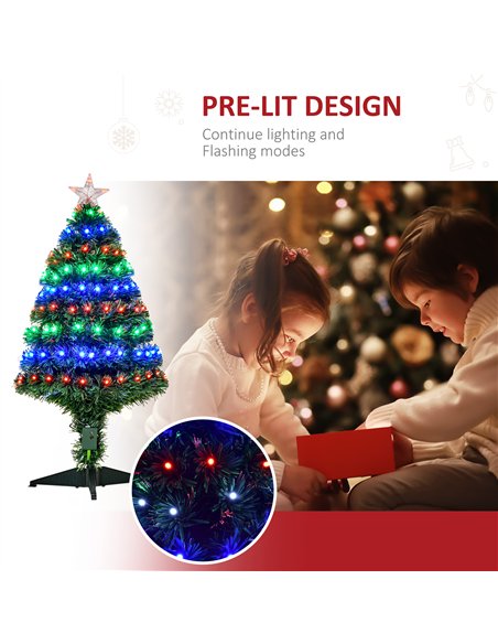 HOMCOM 3 Feet Prelit Artificial Christmas Tree with Multi-Coloured Fiber Optic LED Light, Holiday Home Xmas Decoration, Green - pic 201306 | FastDaddyshop