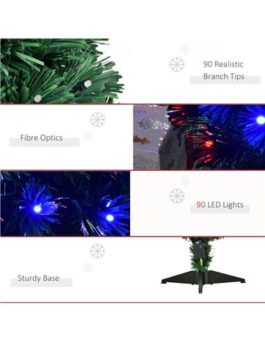 HOMCOM 3 Feet Prelit Artificial Christmas Tree with Multi-Coloured Fiber Optic LED Light, Holiday Home Xmas Decoration, Green
