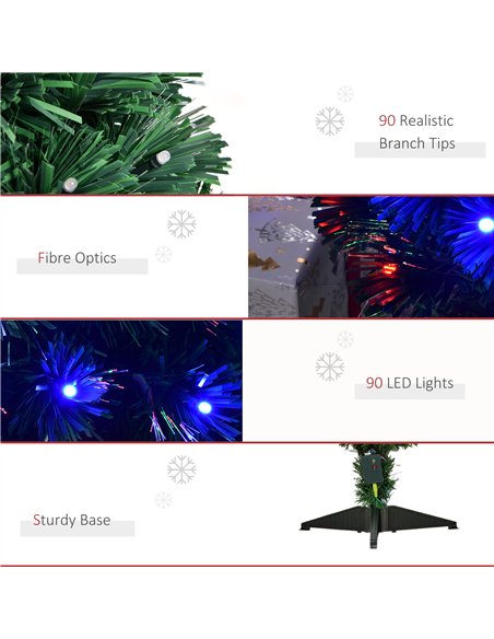 HOMCOM 3 Feet Prelit Artificial Christmas Tree with Multi-Coloured Fiber Optic LED Light, Holiday Home Xmas Decoration, Green - pic 201308 | FastDaddyshop