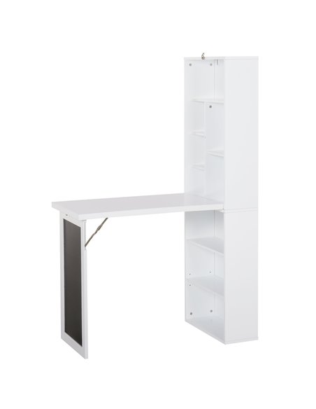 HOMCOM Wall Mount Fold-out Convertible Writing Desk with Blackboard, Side Shelf, White - pic 20131 | FastDaddyshop