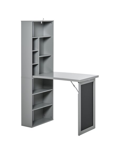 HOMCOM Wall Mount Fold-out Convertible Writing Desk with Blackboard, Side Shelf, Grey - pic 20132 | FastDaddyshop