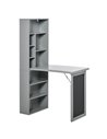 HOMCOM Wall Mount Fold-out Convertible Writing Desk with Blackboard, Side Shelf, Grey